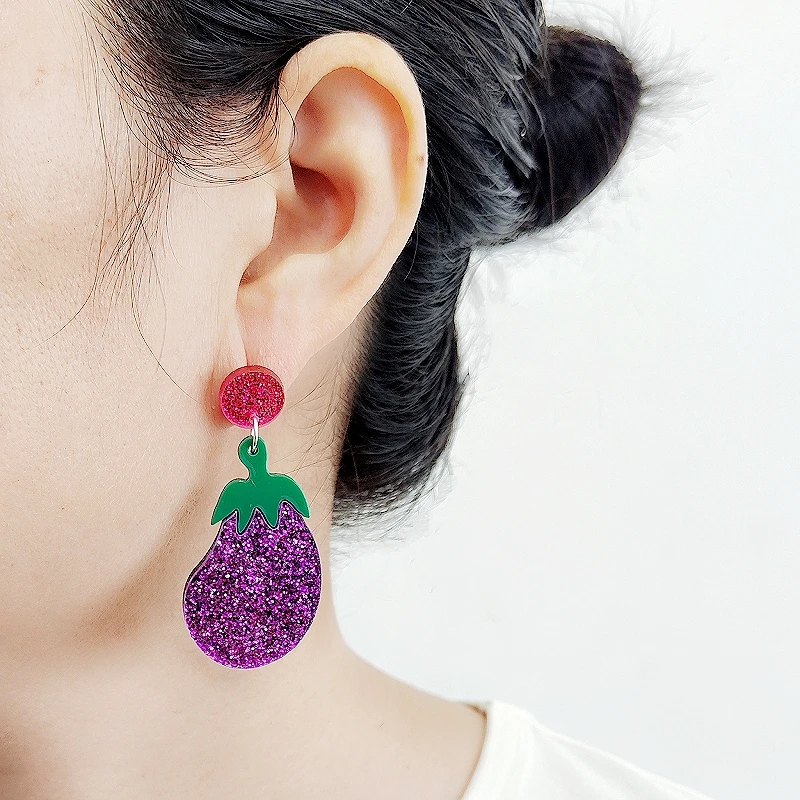 KUGUYS Fashion Fruits Vegetables Glitter Drop Earrings for Women Acrylic Cute Jewelry Accessory