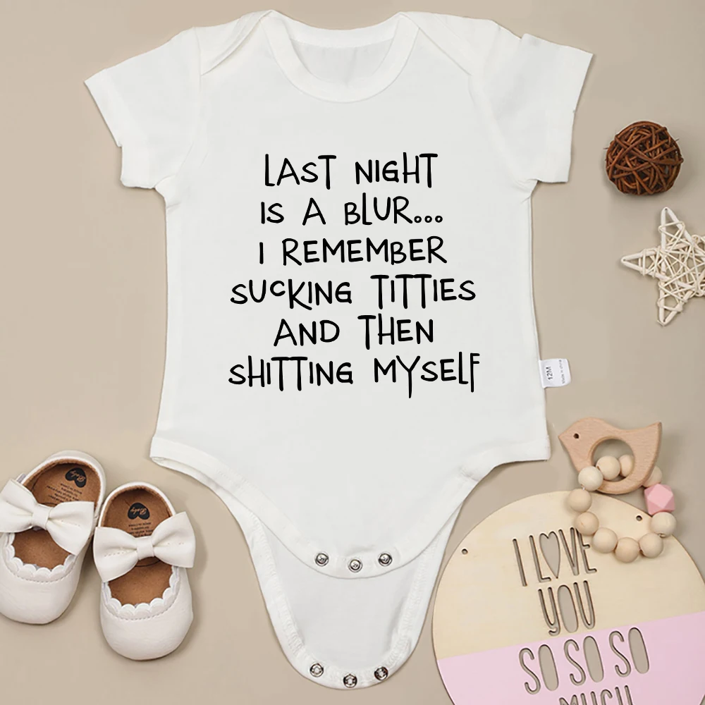 Funny Text Newborn Clothes Pajamas Cotton Cozy Soft Baby Boy Onesie Short Sleeve Home Casual Infant Girl Outfits Cheap Wholesale