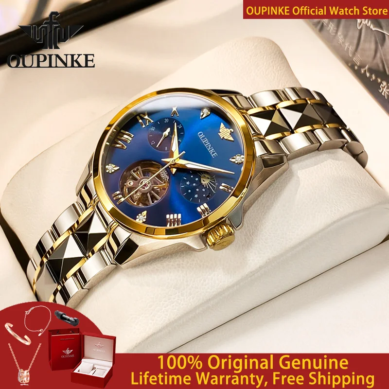 OUPINKE 3202 Women Watch Luxury Hollow Automatic Mechanical Watch Roman Scale Waterproof Moonphase Brand Business Women Watch