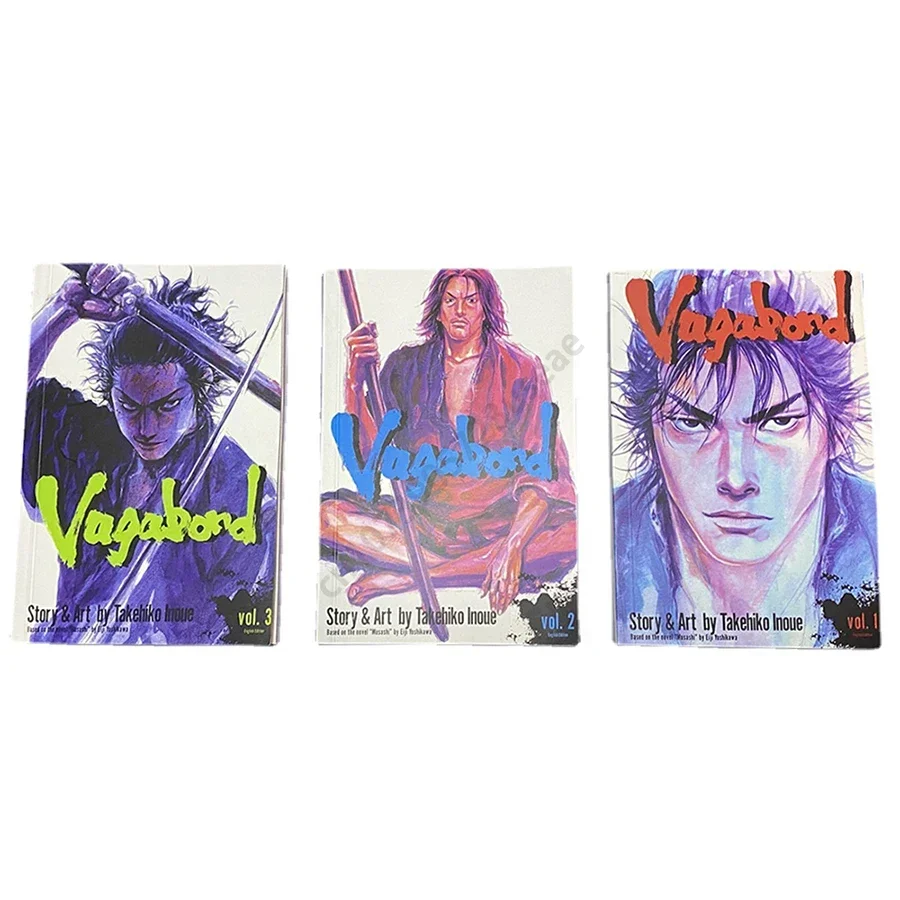 

3 книги аниме Vagabond, том 1-3 Миямото Мусаси, японский подросток, тайна, романтика, английский комикс, книга манги, английская версия