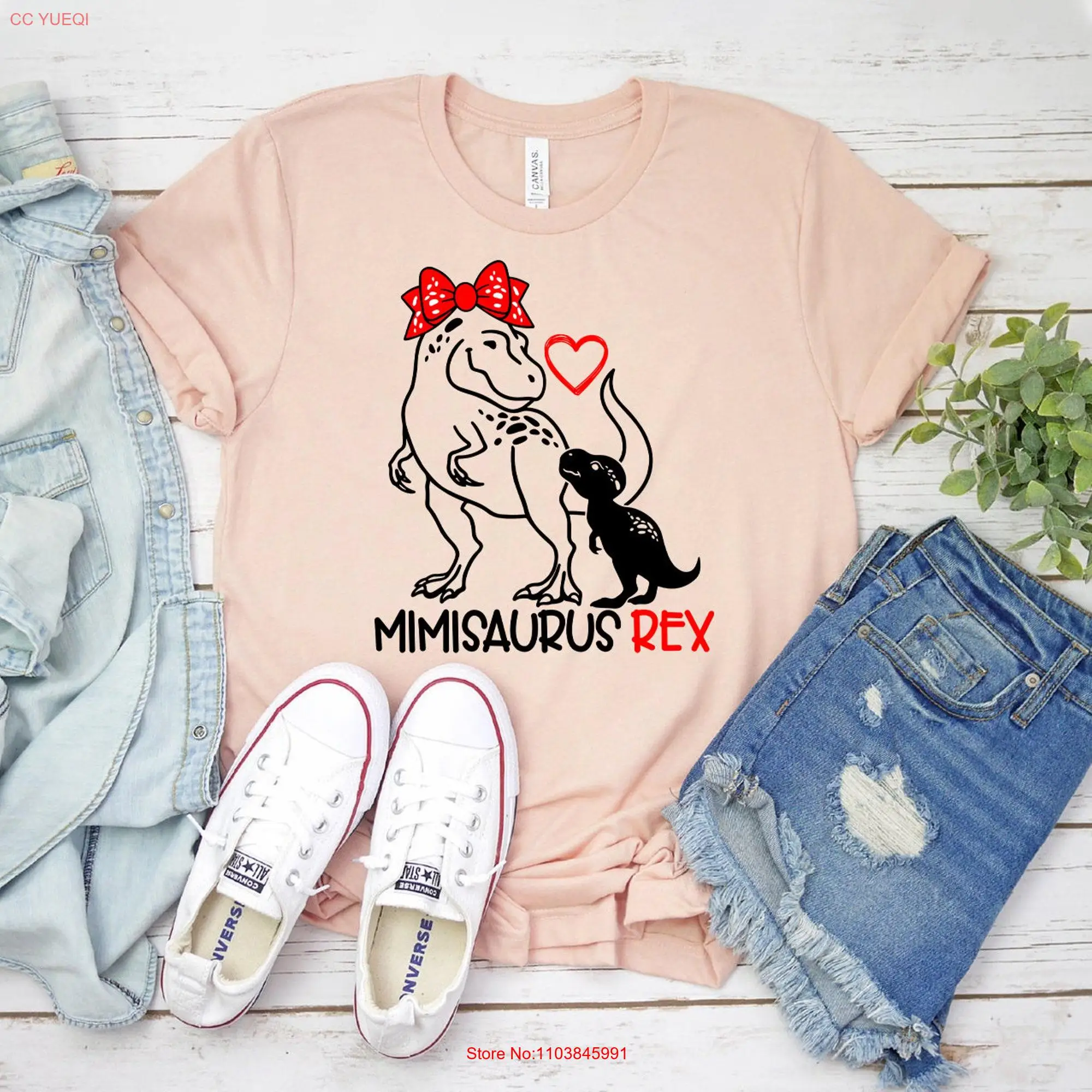 Mimi Saurus Футболка семейный динозавр мама женский топ мама Рождество смешной длинный или короткий рукав