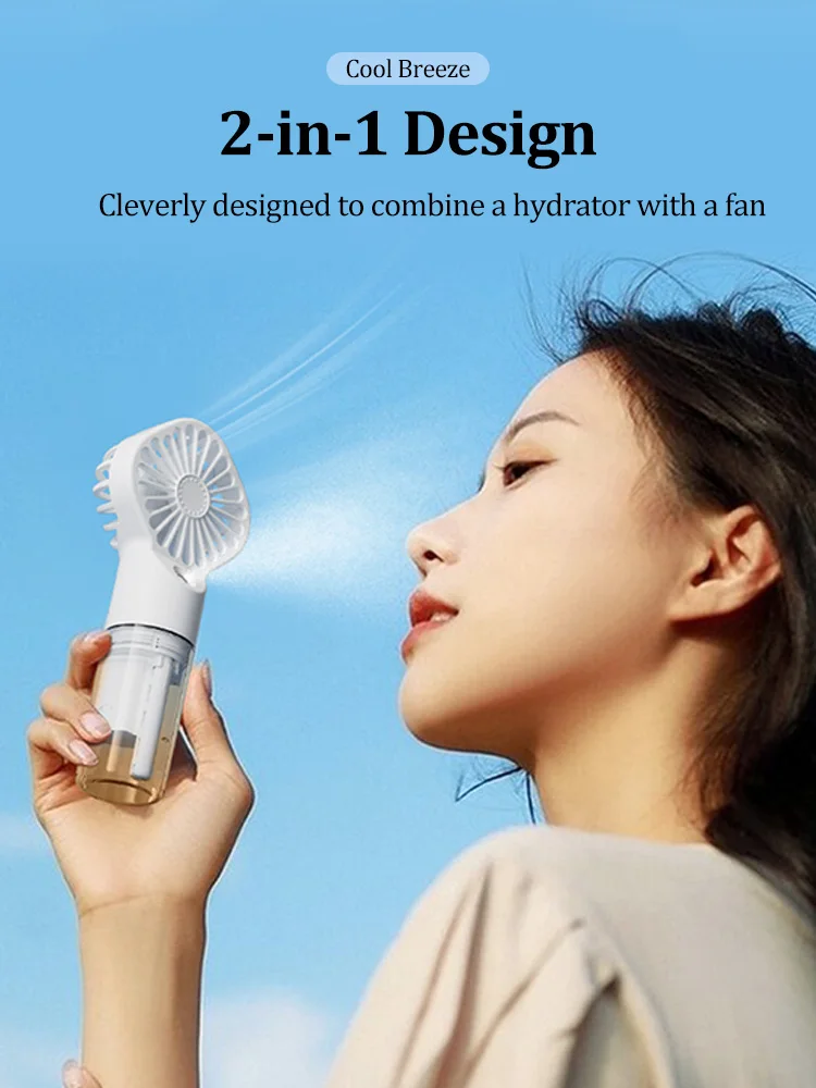 Portable Handheld Fan with Cooling Mist Spray,USB Rechargeable Fan,Ultra-Compact Water Humidifier,Outdoor 4 Wind Speed Small Fan