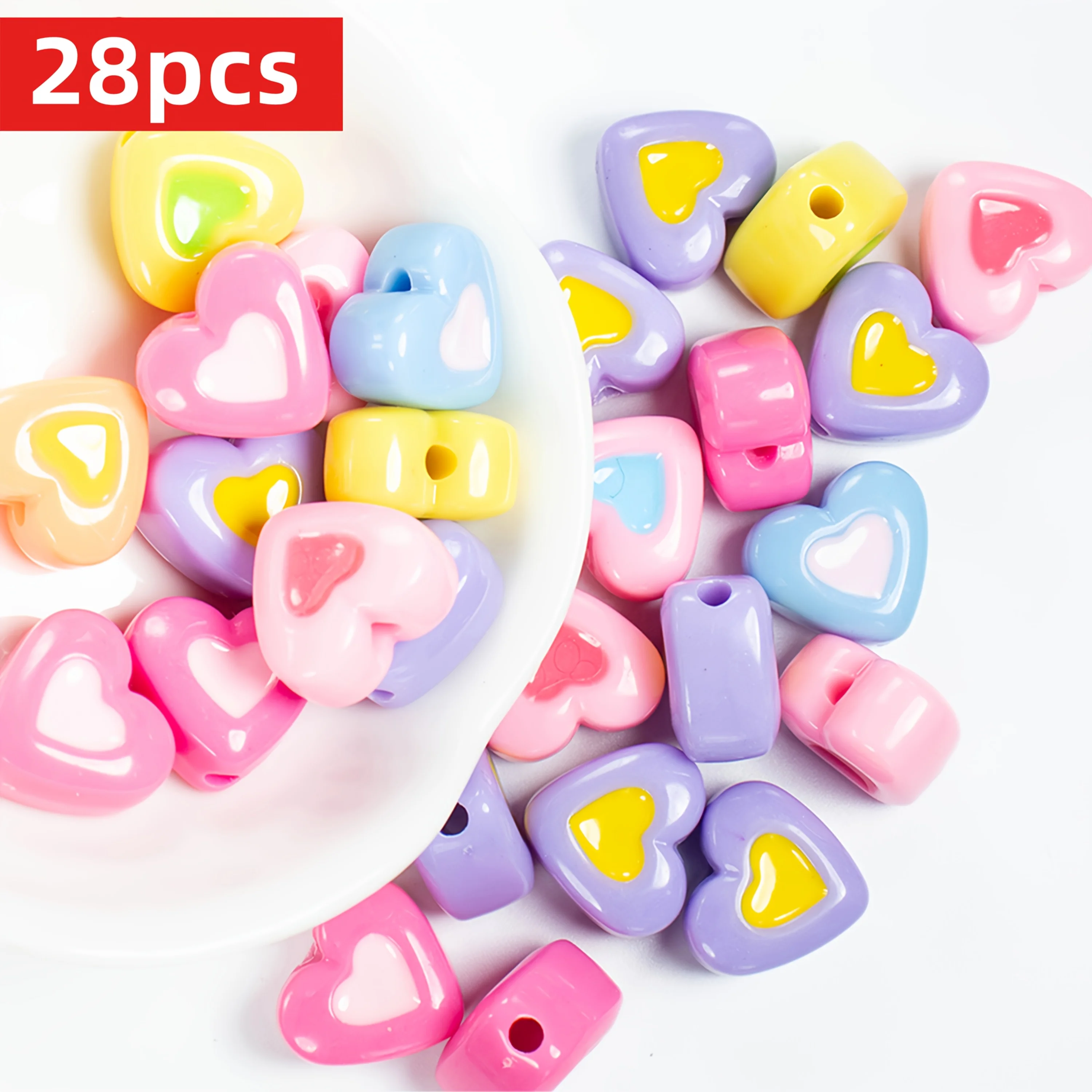 28 Stück 18mm Acrylperlen in verschiedenen Farben, Pfirsichherz, für DIY-Schmuckherstellung, Armband, Halskette, Schlüsselanhänger, Zubehör, handgemachtes Material