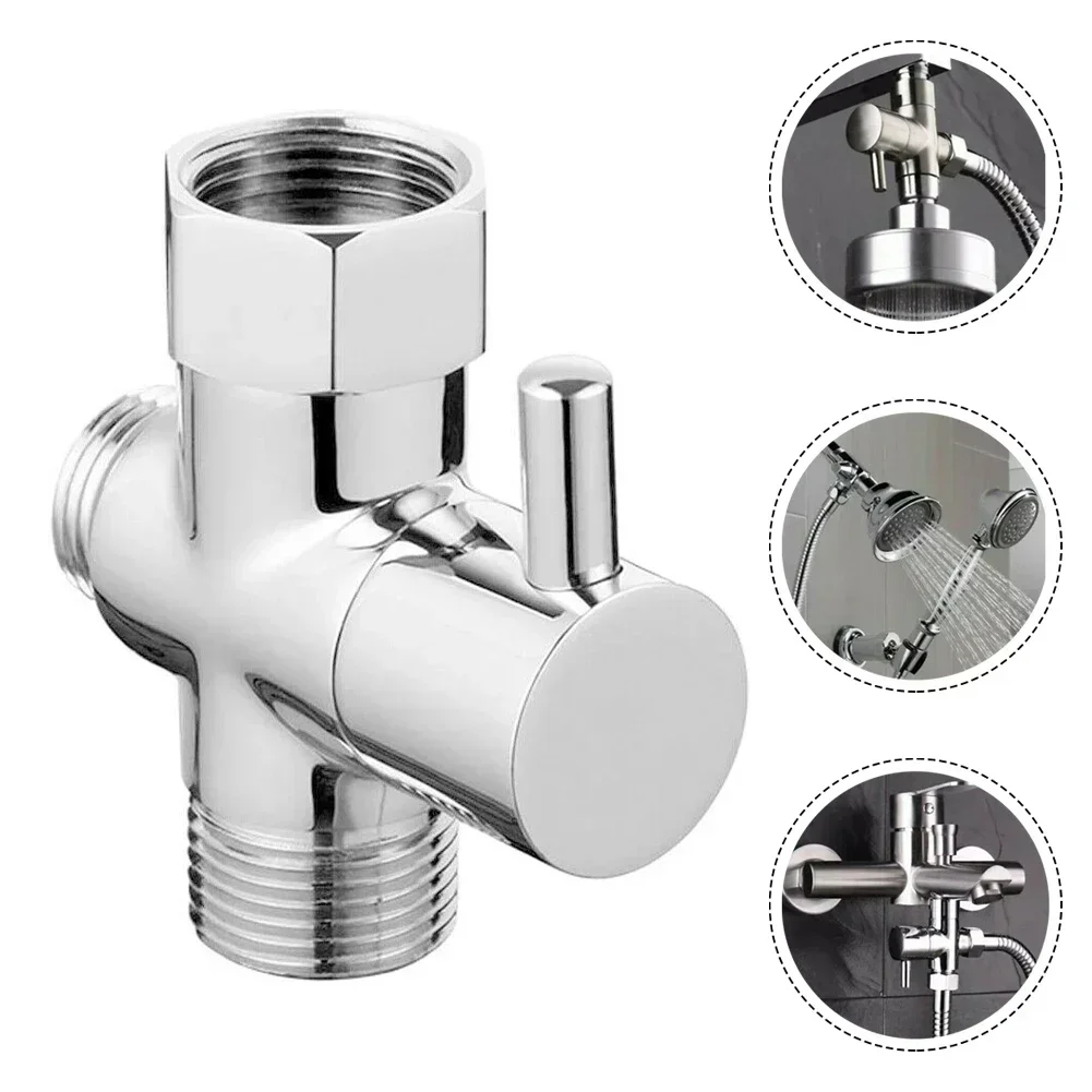 G1/2in 3 Way Brass Diverter Valve T-Adapter Converter Chrome For Shower Head Diverter Valve  Sprayer Water Distribution Valve