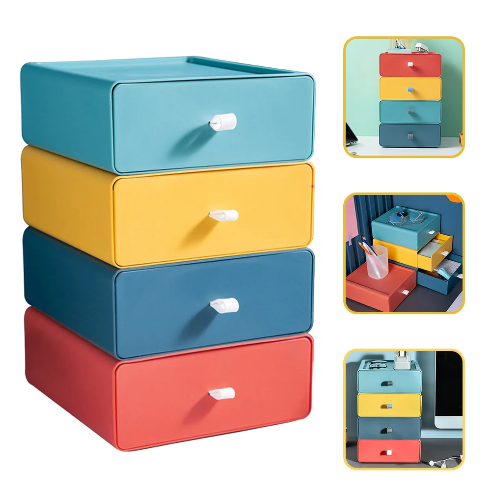 

4 Pcs Storage Box Filing Cabinets Chest of Drawers Unit Laptop Holder Monitor Stands Trash Can Office