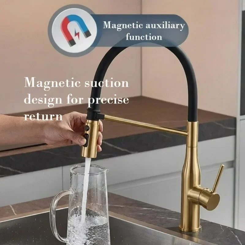 Black Pull down Kitchen Faucet 304 Stainless Steel Magnetic Rotation Single Lever Sink Mixer Tap for Hot And Cold Water