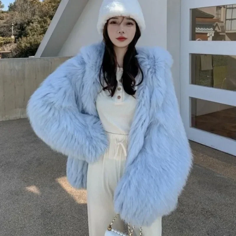 Imitation Fur New Explosive Big White Bear Double Weave Imitation Fox Fur Coat Women's Medium Long Young Solid Color Casual Coat