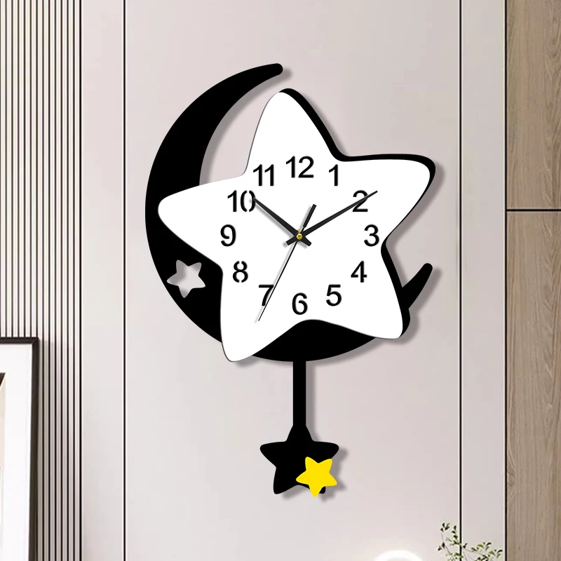 Cartoon moon star element clock 12-inch wall clock silent clock home decoration living room bedroom clock - view 4