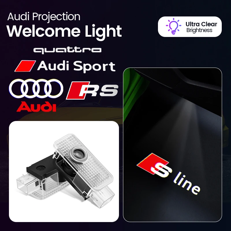 For Audi Sport RS A3 A4 B8 8P 8V A6L C7 C6 C5 A5 A8 Q3 Q5 Q7 B7 B6 B9 SLINE Quattro Car HD Door Welcome Light Led Projector Lamp