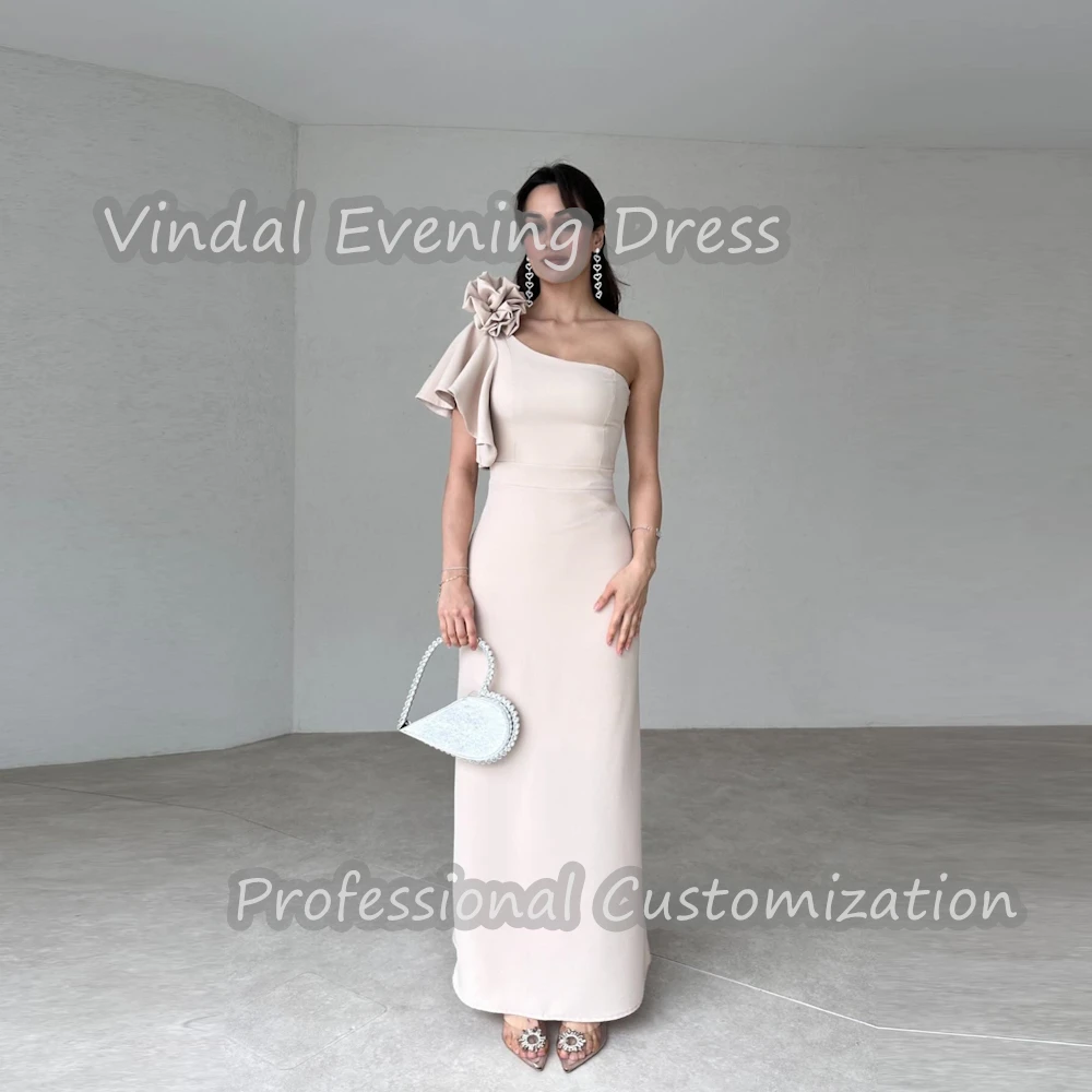 

Vindal Vintage Dress One Shoulder Ankle Length Ruffle luxurious Crepe Straight Elegant Party Short Sleeves Saudi Arabia For 2024