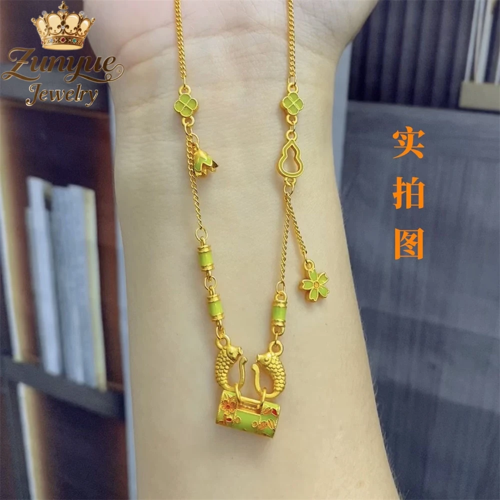 Sand Gold Pisces Longevity Lock Necklace Luxury Quality Jewelry Best Selling Fashion Jewelry Exquisite Elegant Popular Charms
