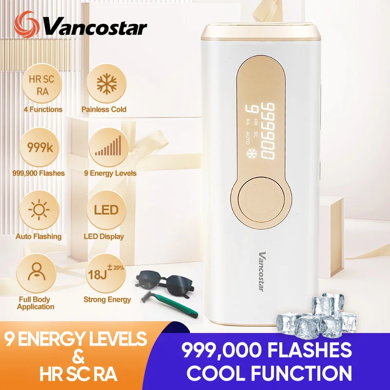 Vancostar Laser Hair Removal 999900 Flash Cool Rejuvenation Acne Treatment for Home Bikini Trimmer IPL Epilator Beauty Device