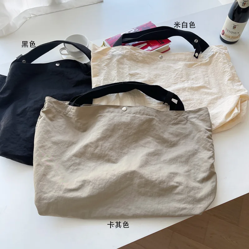 Korean Women Canvas Shoulder Bag Nylon Handbags for Woman 2024 Spring Summer Large Cloth Shopper Bags Simple Fabric Girls Bolsas