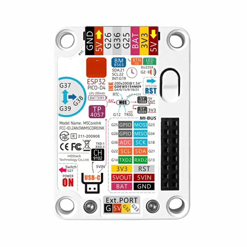 Pembaca E-Book Andal Kompatibel ESP32-PICO-D4 Untuk M5stack Coreink Layar E-Ink 1.54 Inci Papan Pengembangan 200X200 Untuk IoT