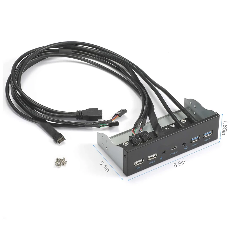 USB 3.0 Front Panel for PC USB 3.1 Type C + 2x USB3.0 + 2x USB2.0 Hub + HD Audio 3.5mm + Earphone MIC for 5.25\