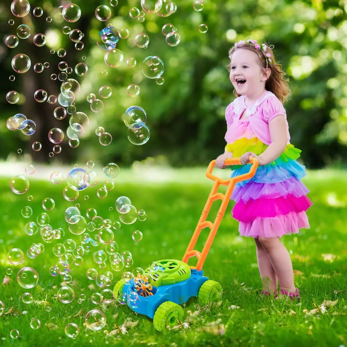 Machine à bulles électrique, jouet de poussette entièrement automatique! Bulle puissante à 10 trous, un outil de jeu d'été en plein air pour bébés et enfants