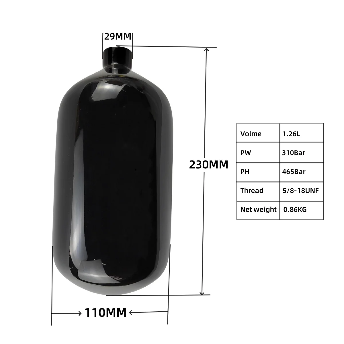 1.26L(77ci) High Pressure  Carbon Fiber Cylinder HPA Air Bottle Mini Scuba Diving Tank for Firefighting Diving 4500PSI 5/8-18UNF