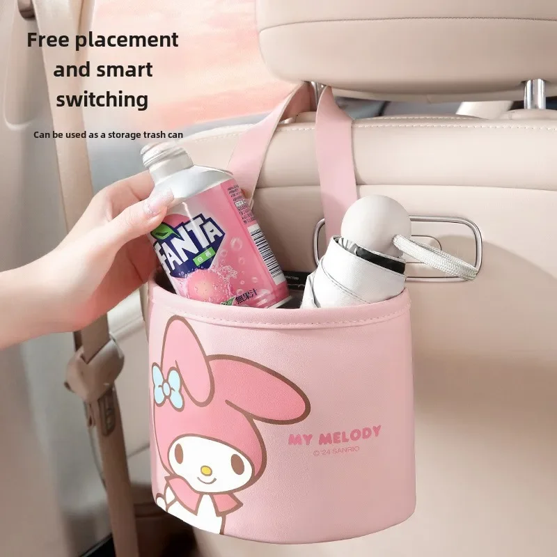 New Cartoon Sanrio Kuromi Hello Kitty Storage Box Car Side Storage Bucket, Car Seat Back Storage Bag Car