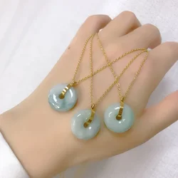 1PC Natural 18MM Emerald Safe button doughnut Pendant Necklace Jewellery Fashion Accessories Hand-Carved Woman Luck Amulet Gifts