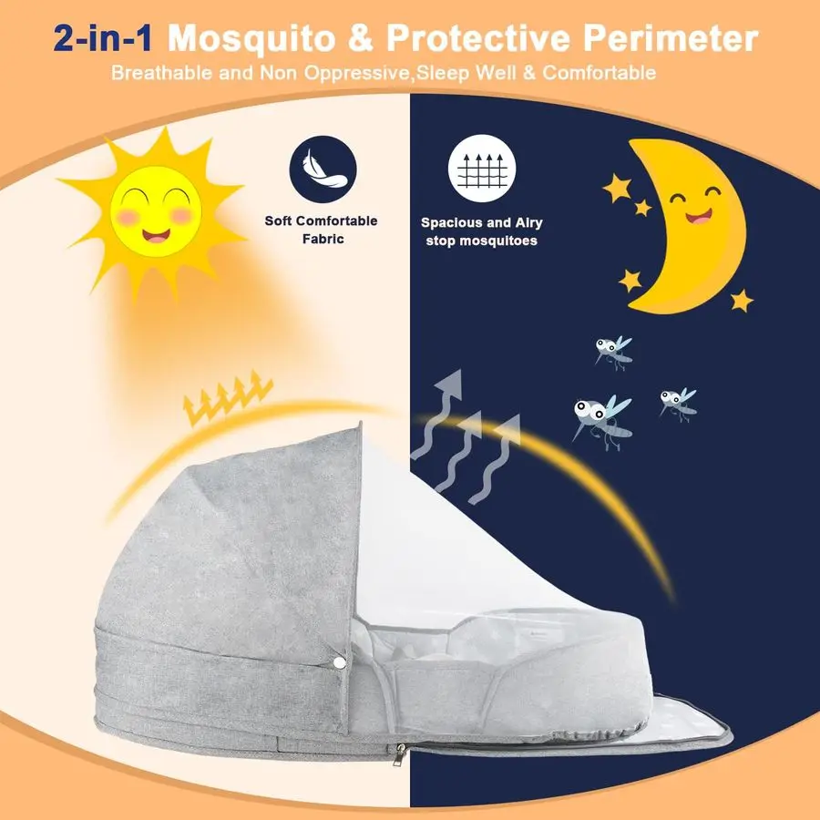 سرير للأطفال، سرير أطفال بجانب السرير للنوم للسفر والمنزل، سرير بجانب السرير قابل للطي مع شبكة قابلة للتنفس، خفيف الوزن مع