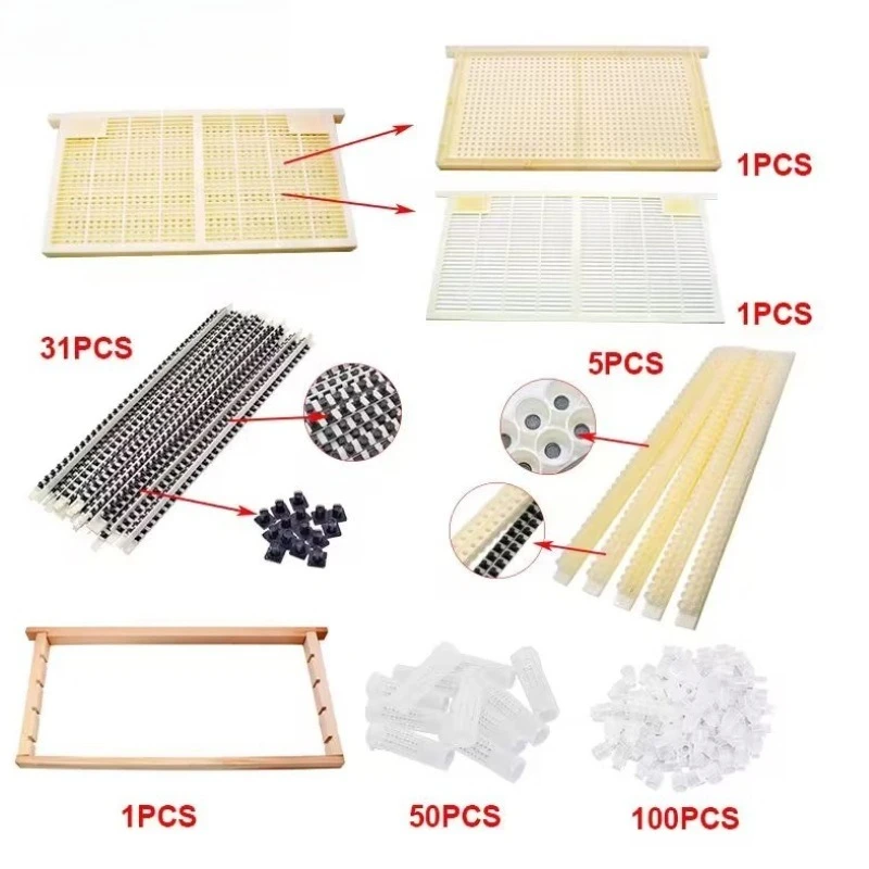 Italian queen bee feeding kit, queen bee excluder, cell rod base, perforated royal jelly frame, inactive larva royal jelly frame