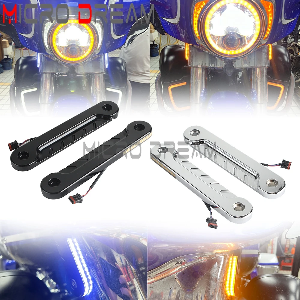 

For Harley Touring Street Glide Road King CVO Tri Glide Ultra Classic FLHRXS FLHR Flush Fork Amber Turn Signals Light White DRL