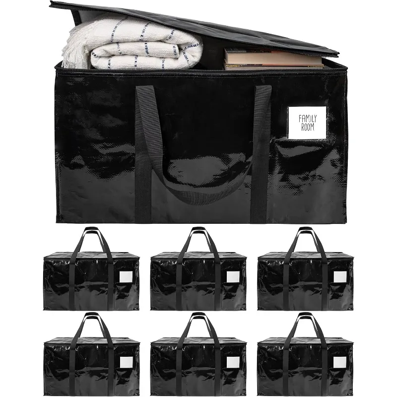 

6-Pack Black Moving Bags, Extra Large Storage Bags with Zipper, Water Resistant Packing Bags for Moving Supplies