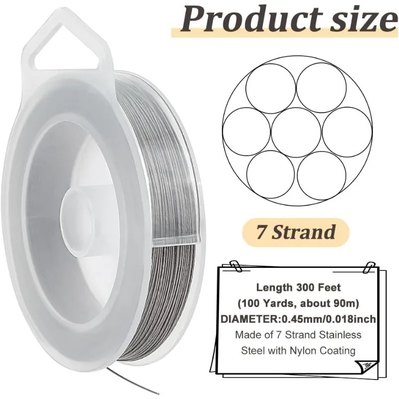 300-Feet 7-Strand Beading Wire, 0.018inch/ 0.46mm Tiger Tail Bead Stringing Wire for Jewelry Making Threading Necklace Bracelet