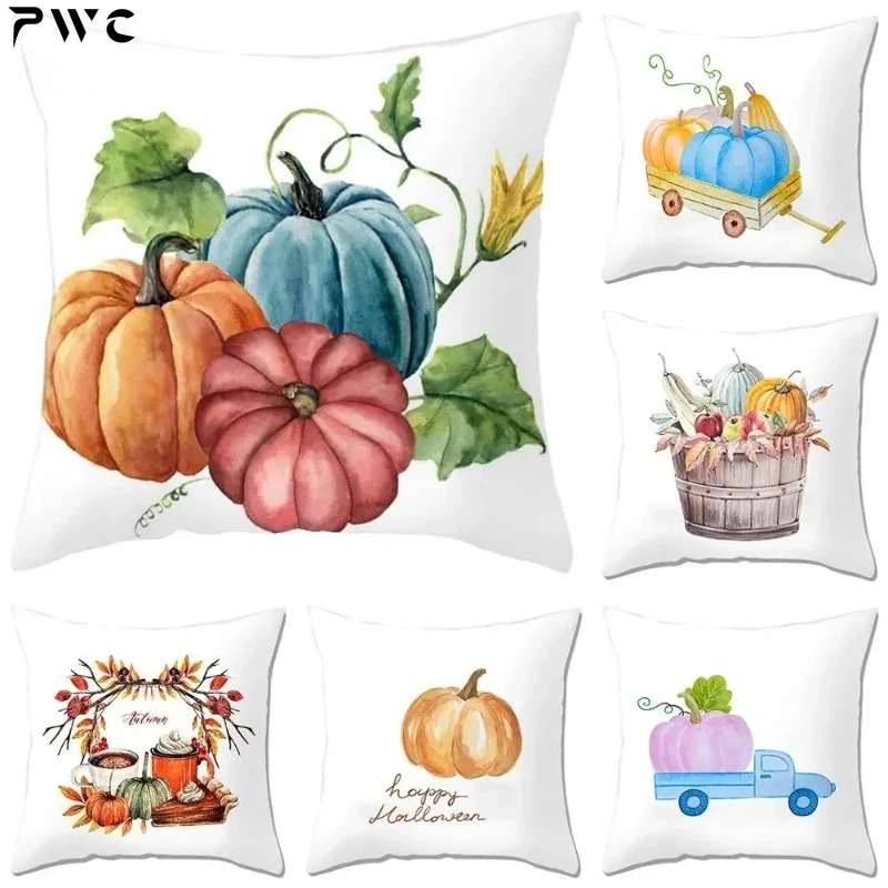 

Home Decor Thanksgiving Cushion Cover Farmhouse Sofa Cushion Cover Pumpkin Maple Leaf Print Pillowcase funda de almohada