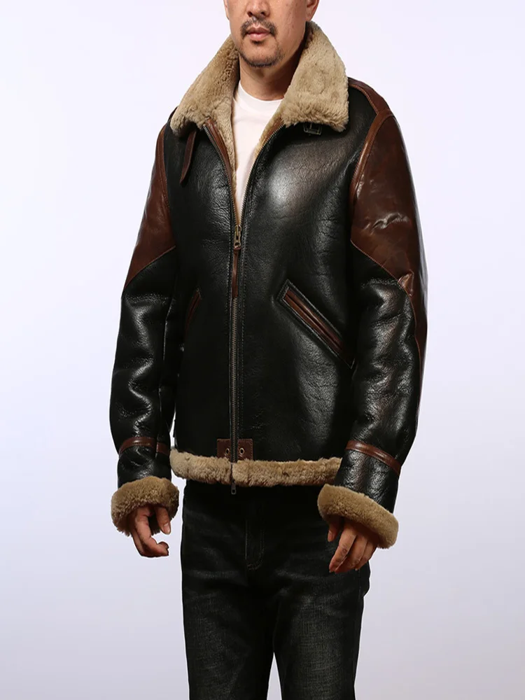 S2291 Asian Size Quality Warm Thick Heavy Genuine Sheep Leather Mens Winter Shearling Fur B3 Jacket