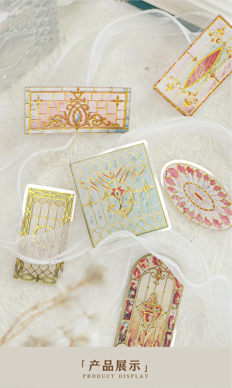 Journal GO 30 Stück Vintage wunderschöne florale Fliesen-Aufkleber mit Heißfolienprägung für Scrapbook-Karten, DIY, goldene geprägte Muster, Planer-Aufkleber – Detail 7