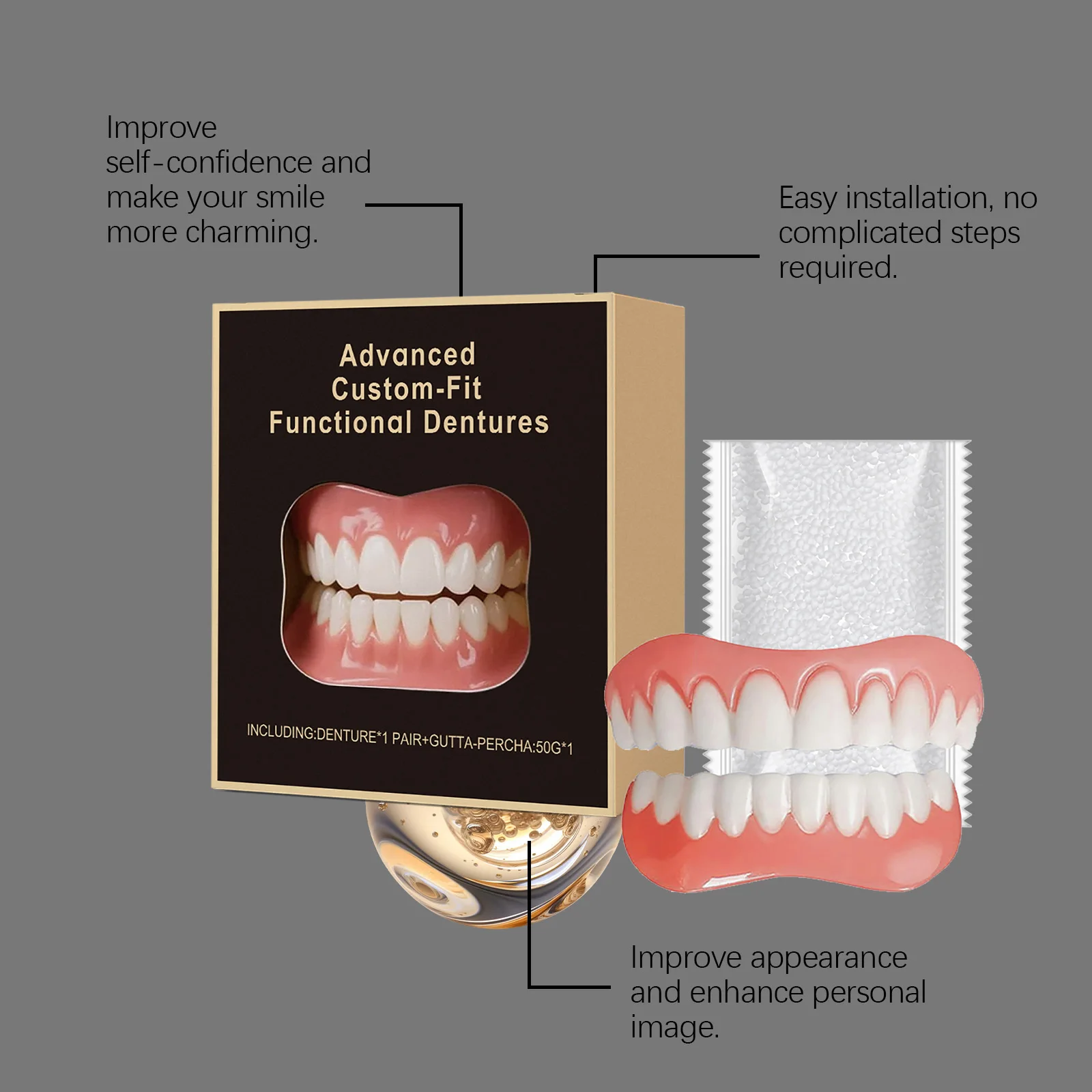 Orthodontic False Teeth Silicone Kit Soft Comfortable Fake Tooth Upper Lower Veneers Denture Set for Oral Hygiene Care