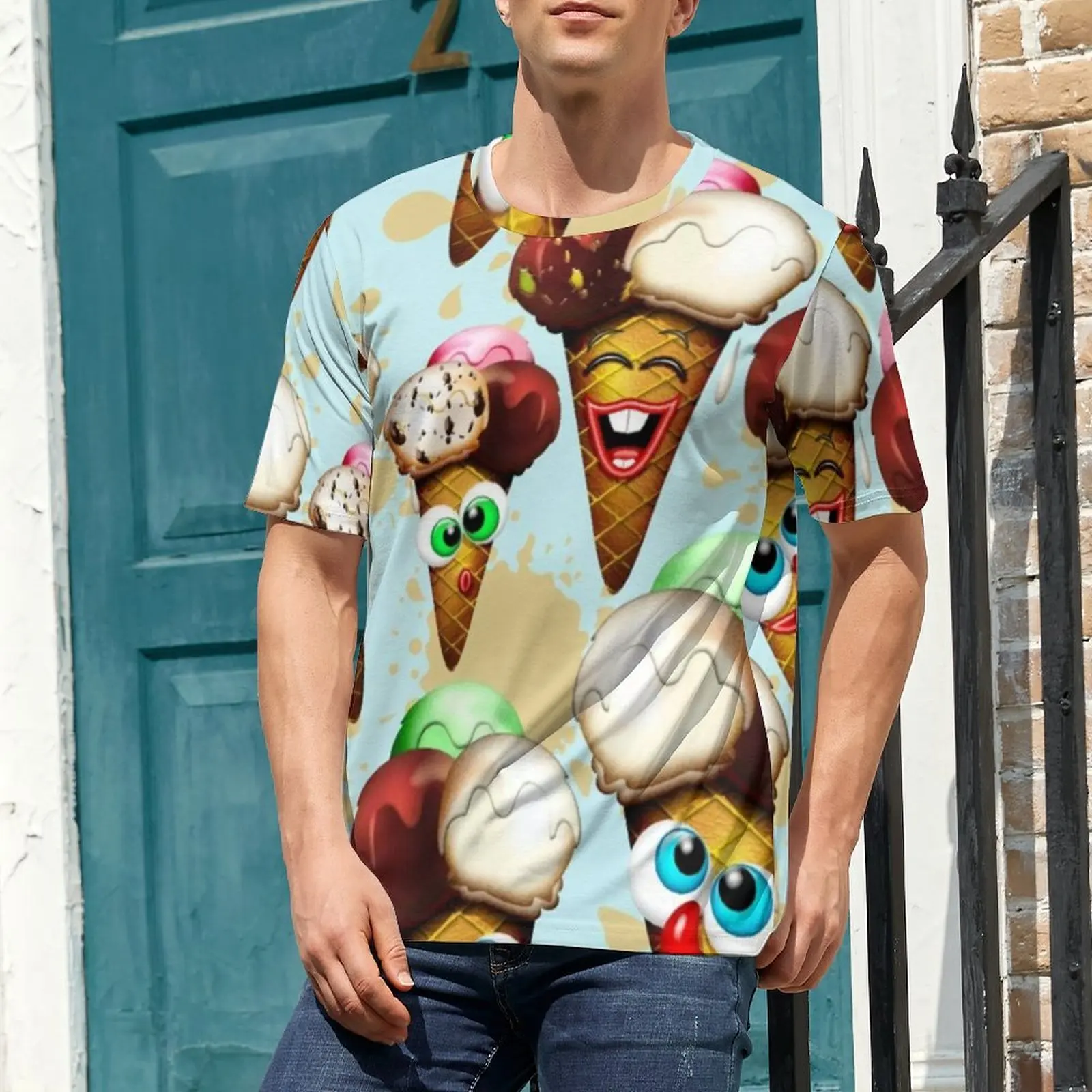 Plus Size T-Shirt Premium Fun Ice Cream Cones T Shirts Cartoon Pattern Basic O Neck Tshirt Male Hip Hop Custom Tees