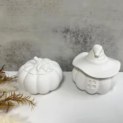 Halloween Pumpkin Storage Box Silicone Molds DIY With Lid Creative Flowerpot Candle Jar Plaster Epoxy Resin Mould Home Decor
