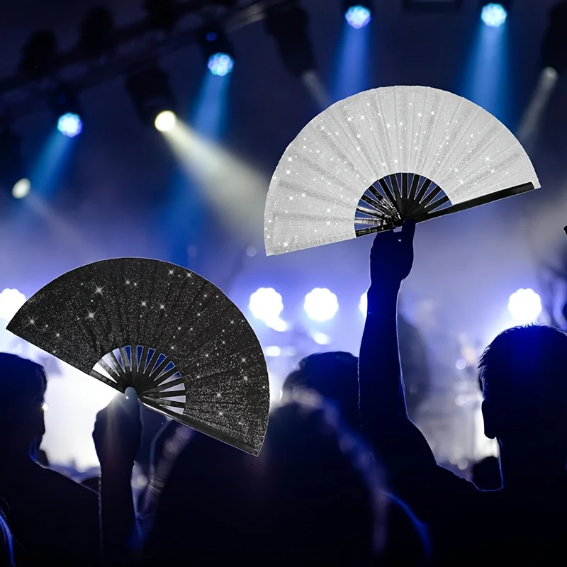 [Large Folding Party Fans]Glittering Hand Fans Large Party Style Folding Fans, Birthday Theme Performance & Festival Ball Gift