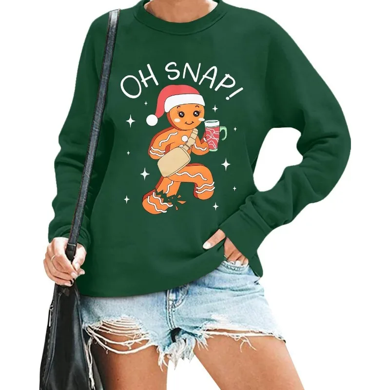 プリント入りプルオーバー長袖ラウンドネックテリーレディースクリスマススウェットシャツ