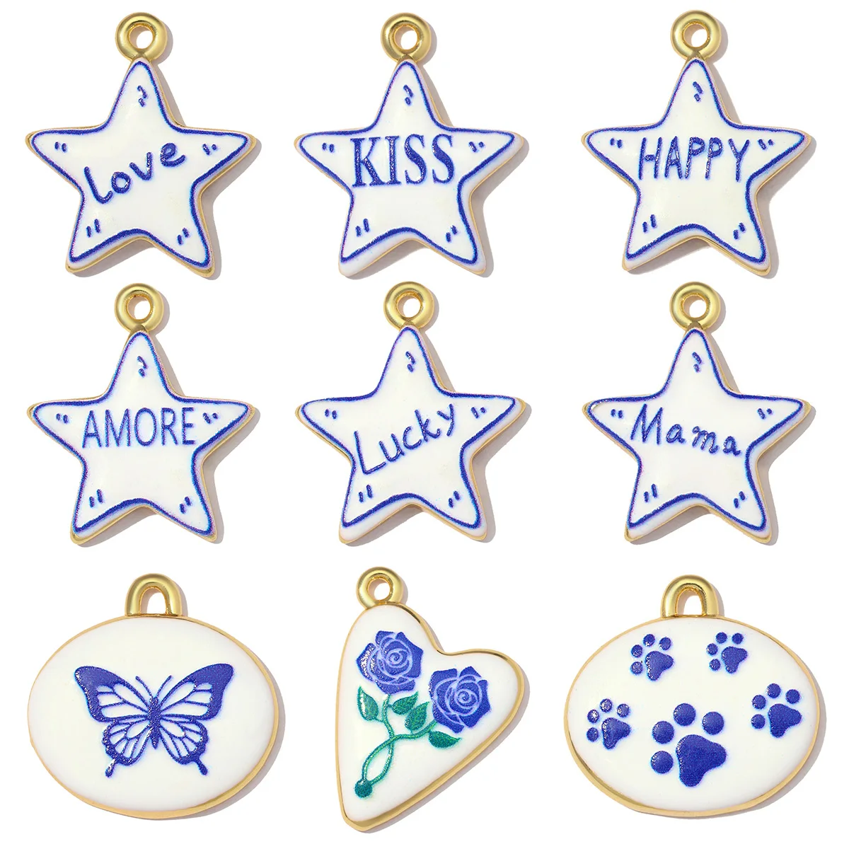 3Pcs/Lot Copper Flower Star Pendants Enamel Love Happy Charms For DIY Fashion Jewelry Making Necklace Earring Wholesale