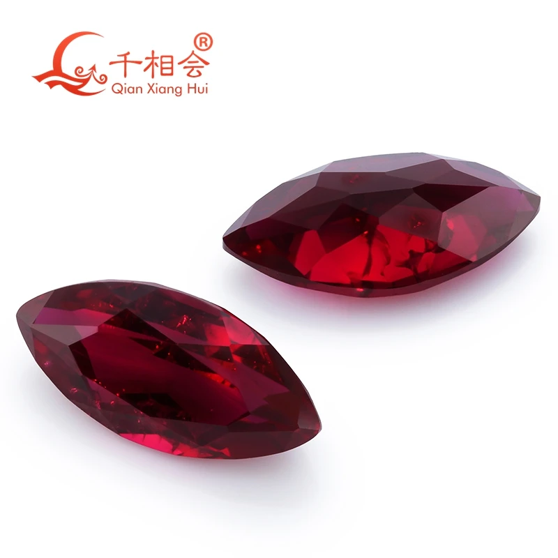 Rubio en forma de marquesa creado en laboratorio, corte natural rojo intenso con inclusiones menores, grietas, corindón, piedra preciosa suelta