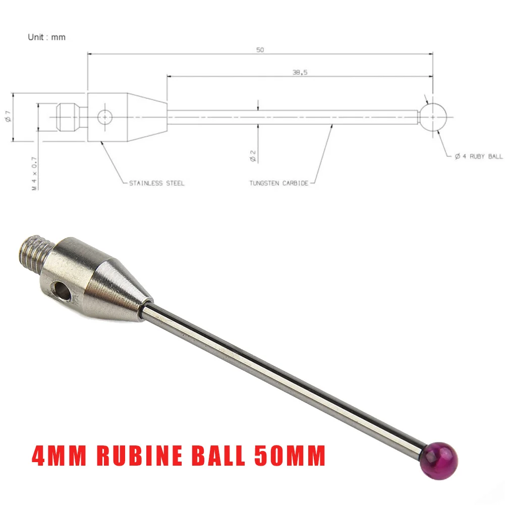 Touch Probe Styli  Thread 4mm Rubine Ball 50mm Long CMM Stylus A-5003-4799 Instrument Parts Accessories Tungsten Steel Stylus