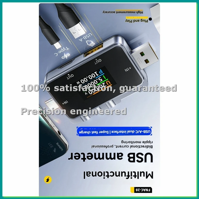 

USB-тестер, цифровой вольтметр-амперметр с ЖК-дисплеем для измерения напряжения, тока и мощности, определения быстрой зарядки - PZZW