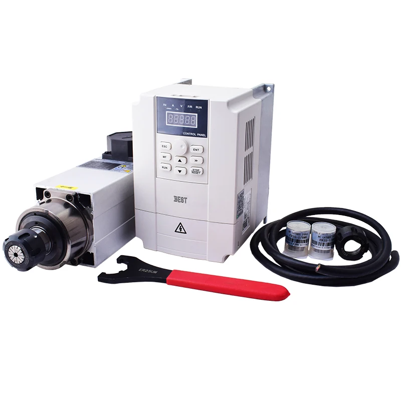 Air Cooled Spindle Motor 4 Bearings Square 18000rpm With BEST 3.5kw Inverter VFD Kits for CNC Milling Machine