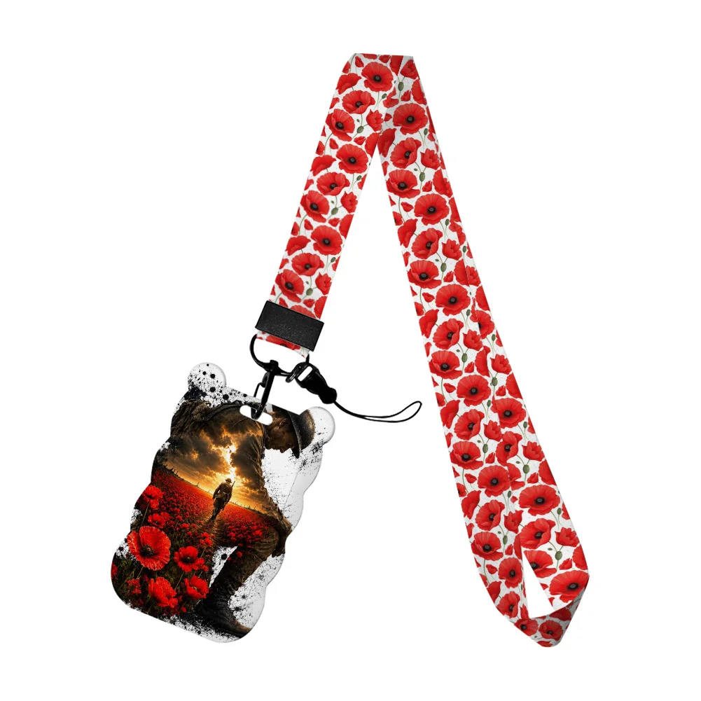 Lest We Forget Work Card Holder Work Access Name Badge with Keychains Student Id Card Lanyard Holder Accessories