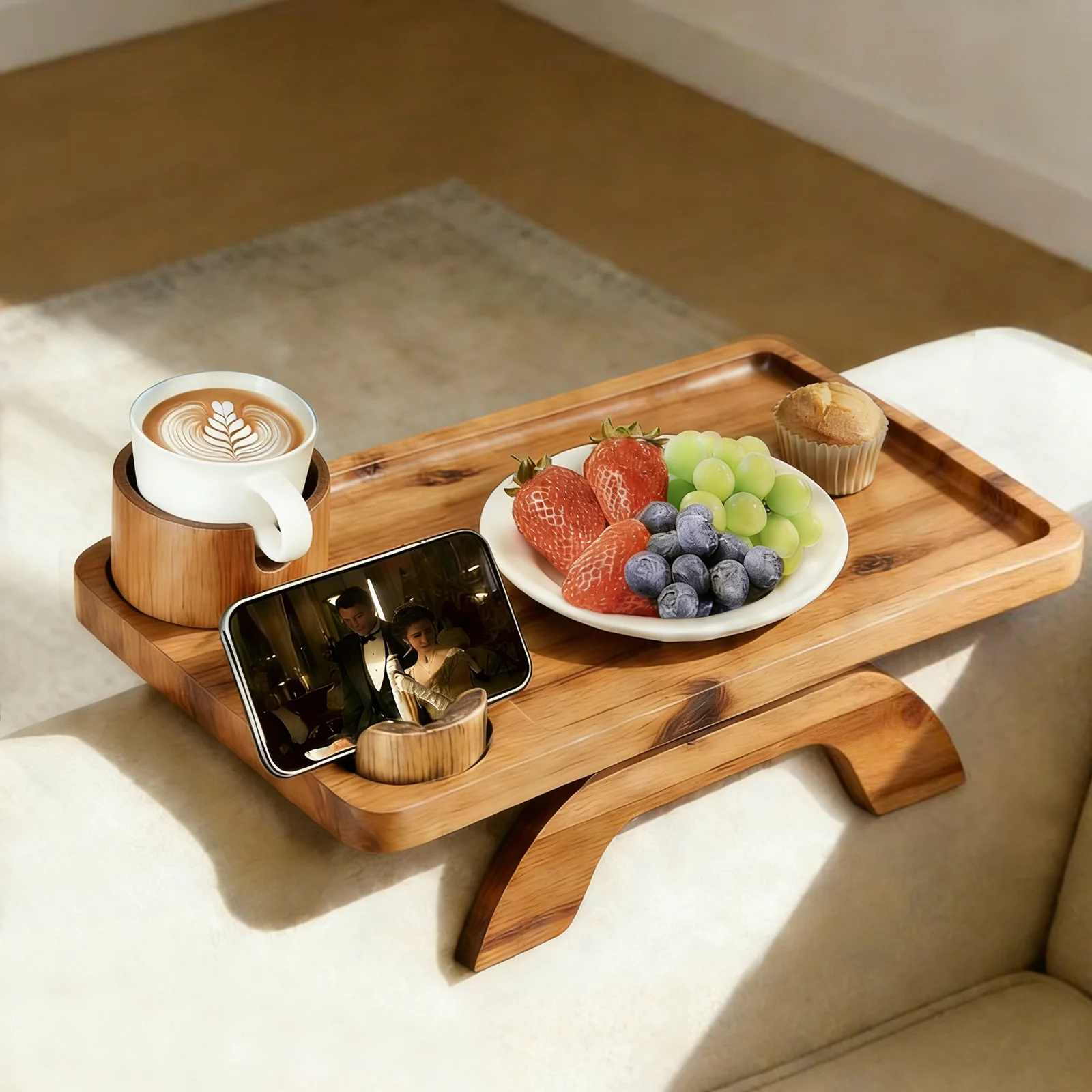 couch arm tray setup
