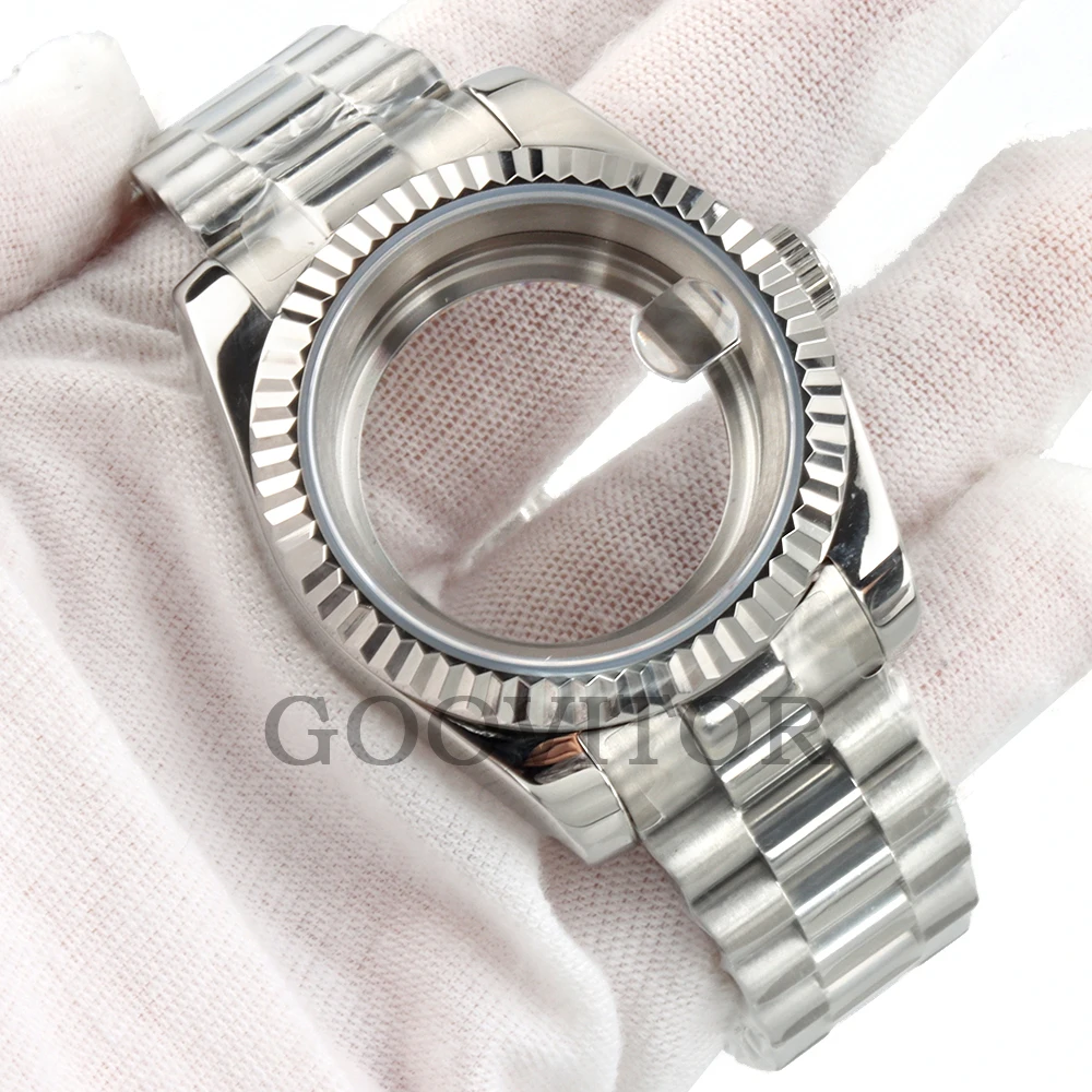 Cassa in argento NH35 36mm 39mm Cassa per orologio in acciaio inossidabile con vetro zaffiro per movimento NH35 NH36 Quadrante da 28,5 mm