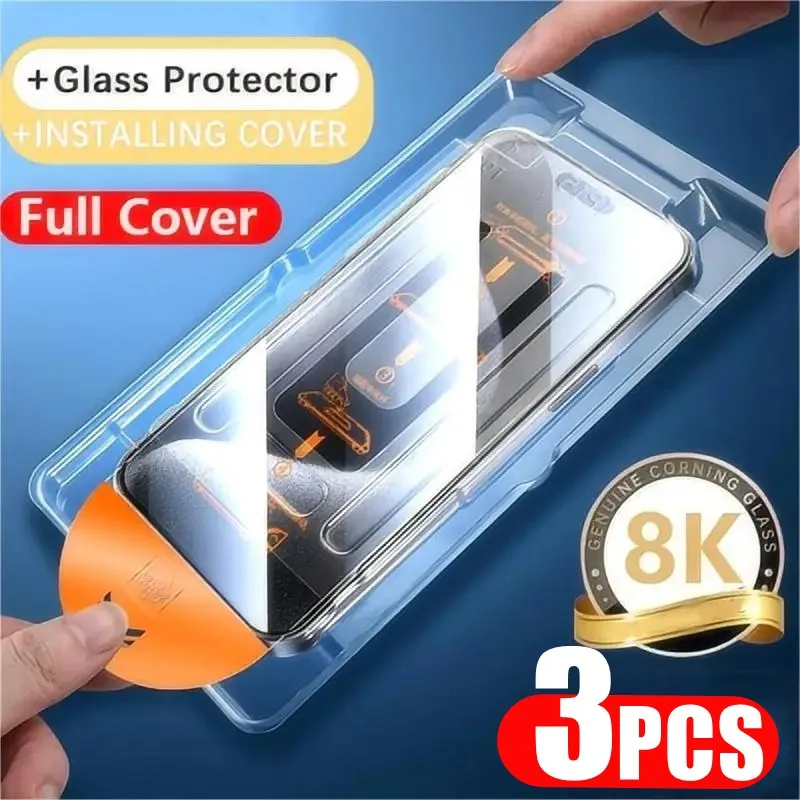 

3Pcs Tempered Glass for IPhone 15 14 13 12 11 Pro XS Max Anti-Shatter Screen Protectors for IPhone XR Installation Tools Glass