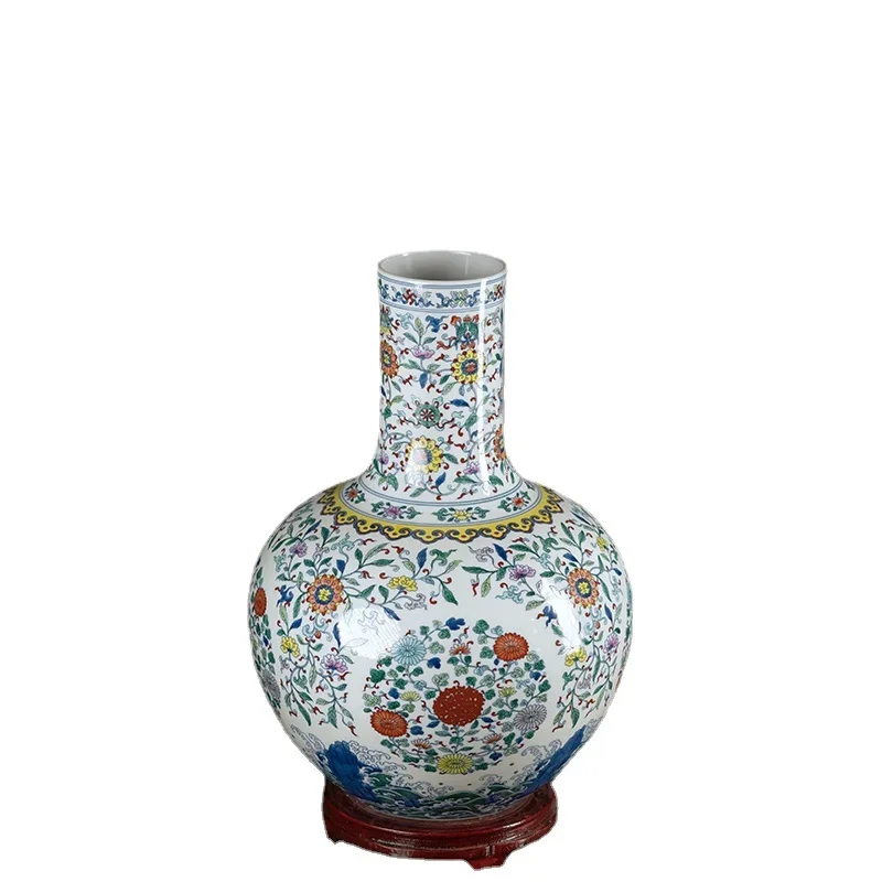 Vase Ceramic Hand-Painted Chrysanthemum Printing and Dyeing High-End Large Capacity Suitable Living Room Dining Table Decoration