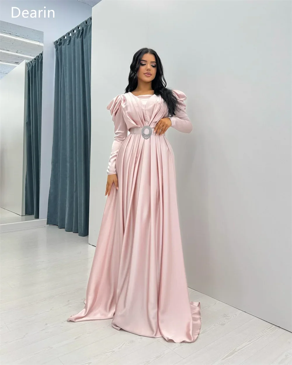 Customized Women Formal Gown Evening Dearin V-neck A-line Floor Length Skirts Draped Ruffle Bespoke Occasion Dresses Prom Dress