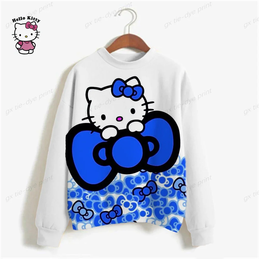 HELLO KITTY Shirt For Women Tid Dye Long Sleeve Shirts Autumn Hoodies Sweatshirts Casual Loose Pullover Sweatshirt Blouses Tops