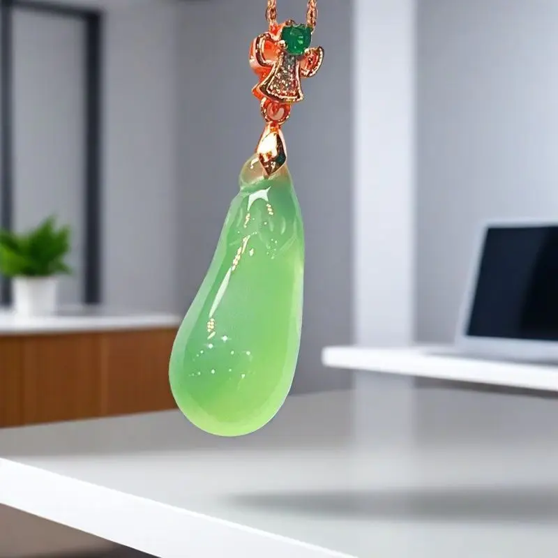

Jadeite pure natural ice lake water blue melon pendant jade fine engraving of the same popular high-end new model