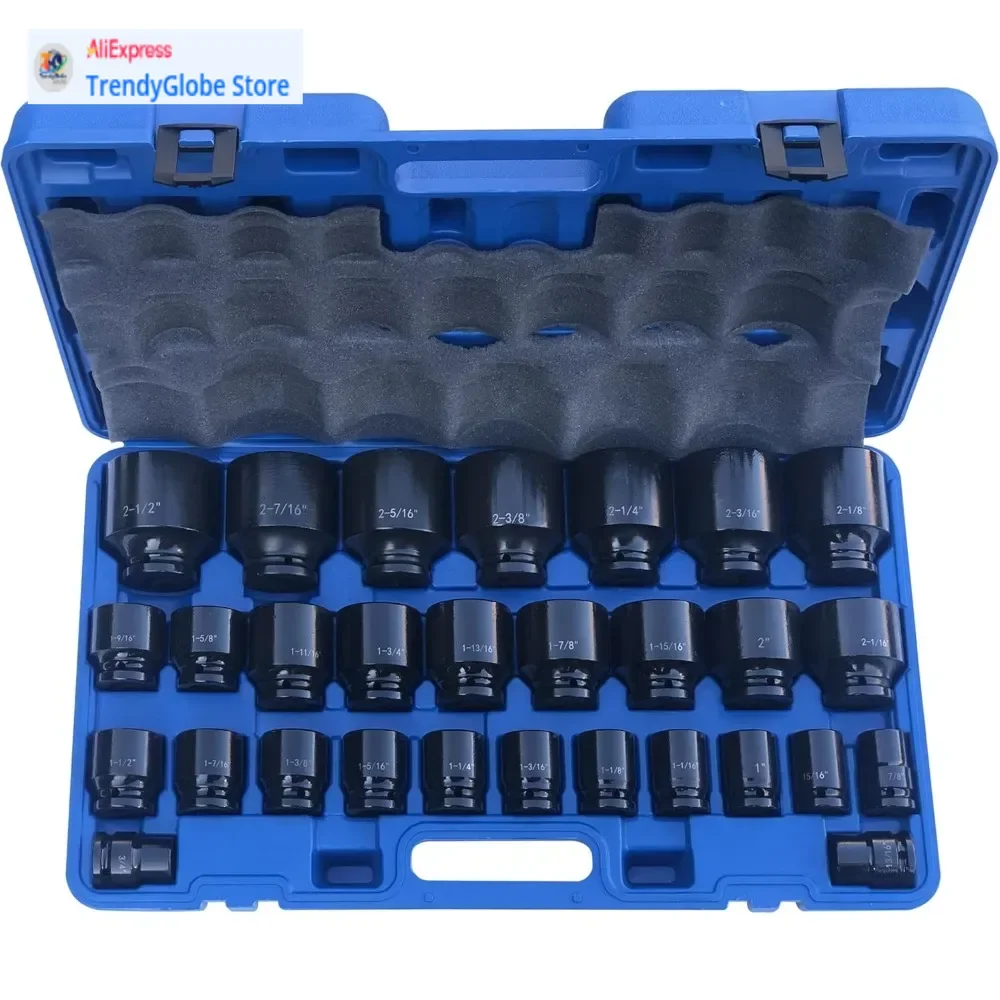 

29-Piece Impact Socket Set, 3/4-Inch Drive, Standard SAE, 3/4 to 2-1/2 Inch, CR-V Steel, 6-Point
